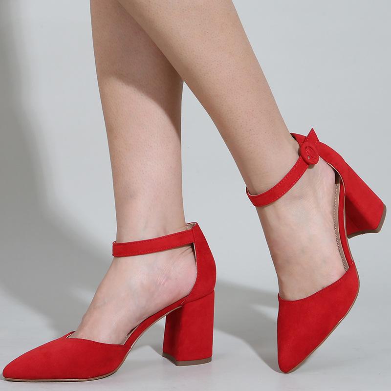 Suede Chunky Heeled Ankle Strap Pumps Newgew