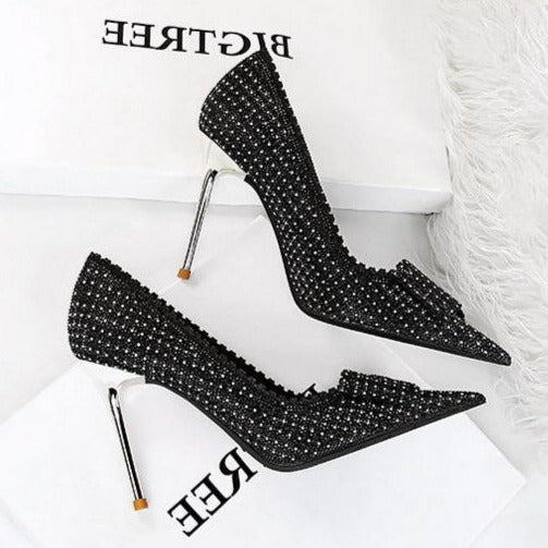 Bow Detail Sequin Decor Stiletto Heeled  Pumps Newgew-fb