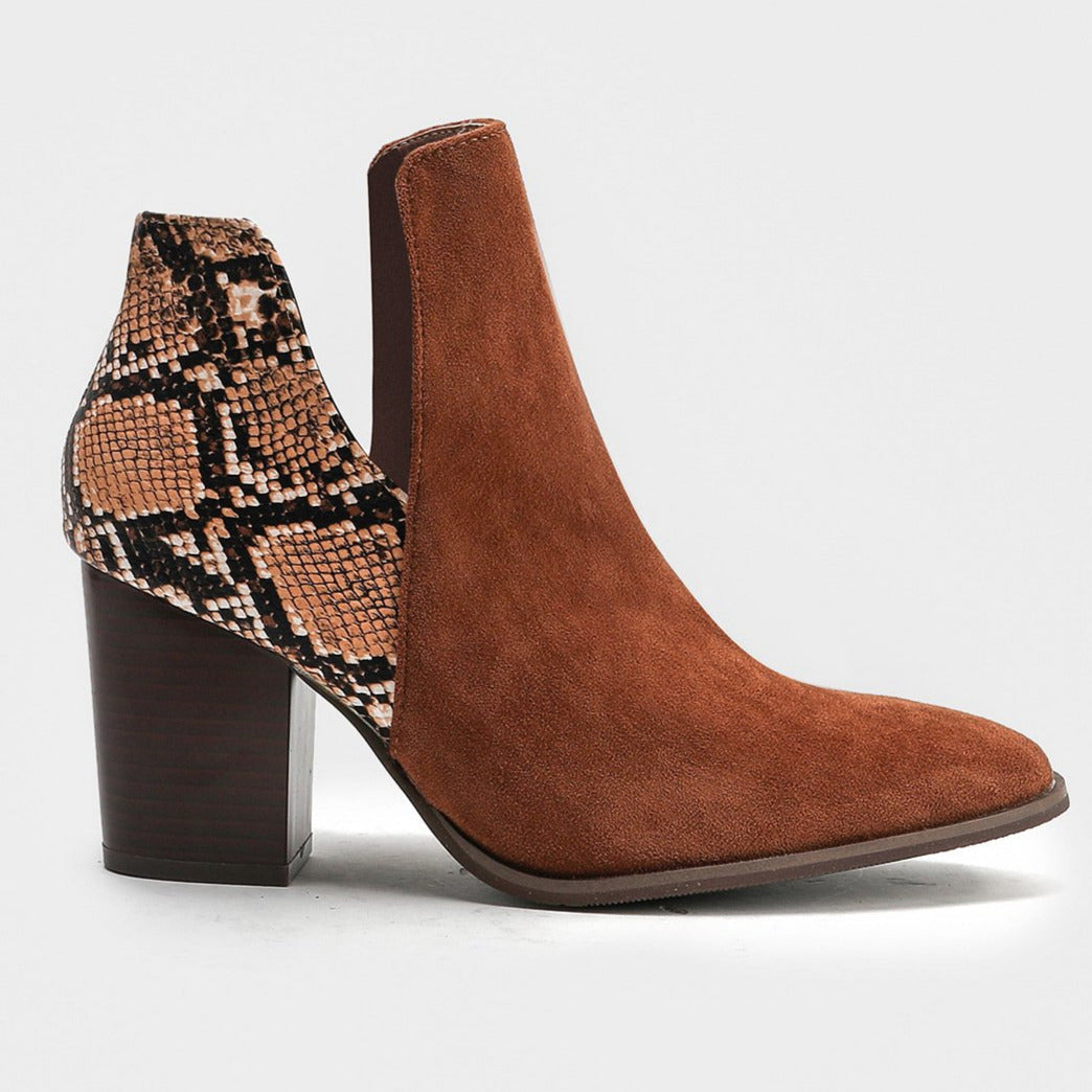 Patchwork Material Chunky Heeled Ankle Boots Newgew
