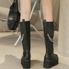 Thick-soled Chunky Chain Padded Boots Newgew