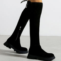 Over The Knee Faux Suede Tie Back Boots Newgew
