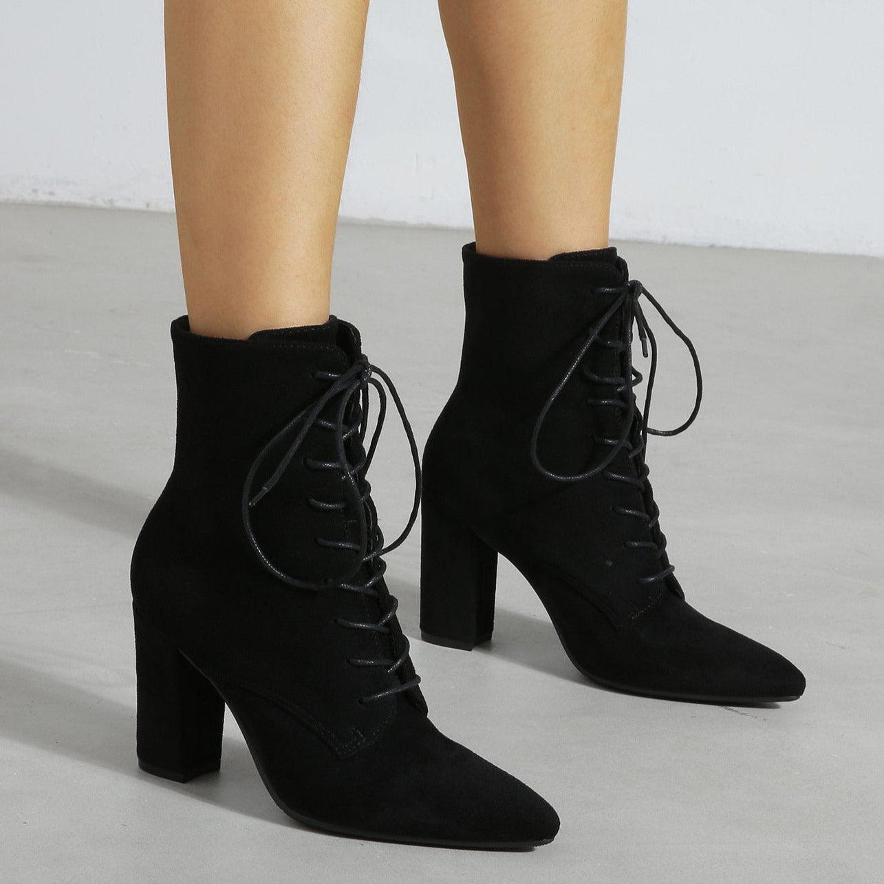 Chunky Heeled Suede Short Tube Boots Newgew