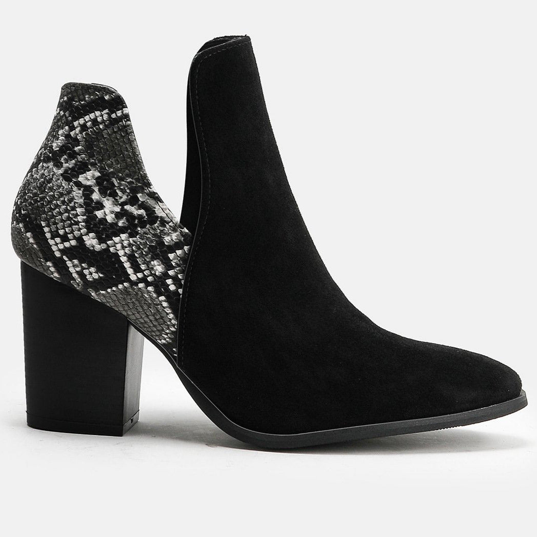 Patchwork Material Chunky Heeled Ankle Boots Newgew