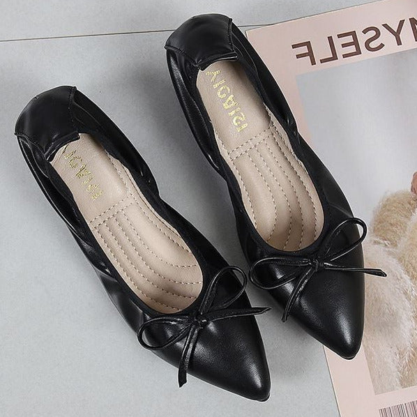 Bow Decor Pointed Toe Ballet Flats Newgew