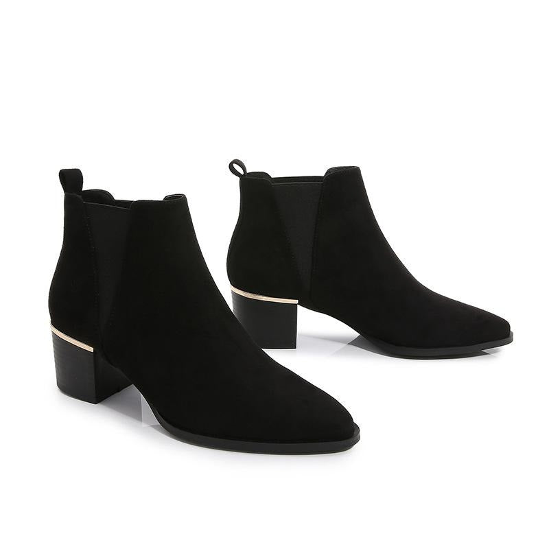 Pointed Toe Heel Chelsea Ankle Boots Chelsea Chunky Low-heel Boots Newgew