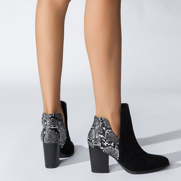 Patchwork Material Chunky Heeled Ankle Boots Newgew