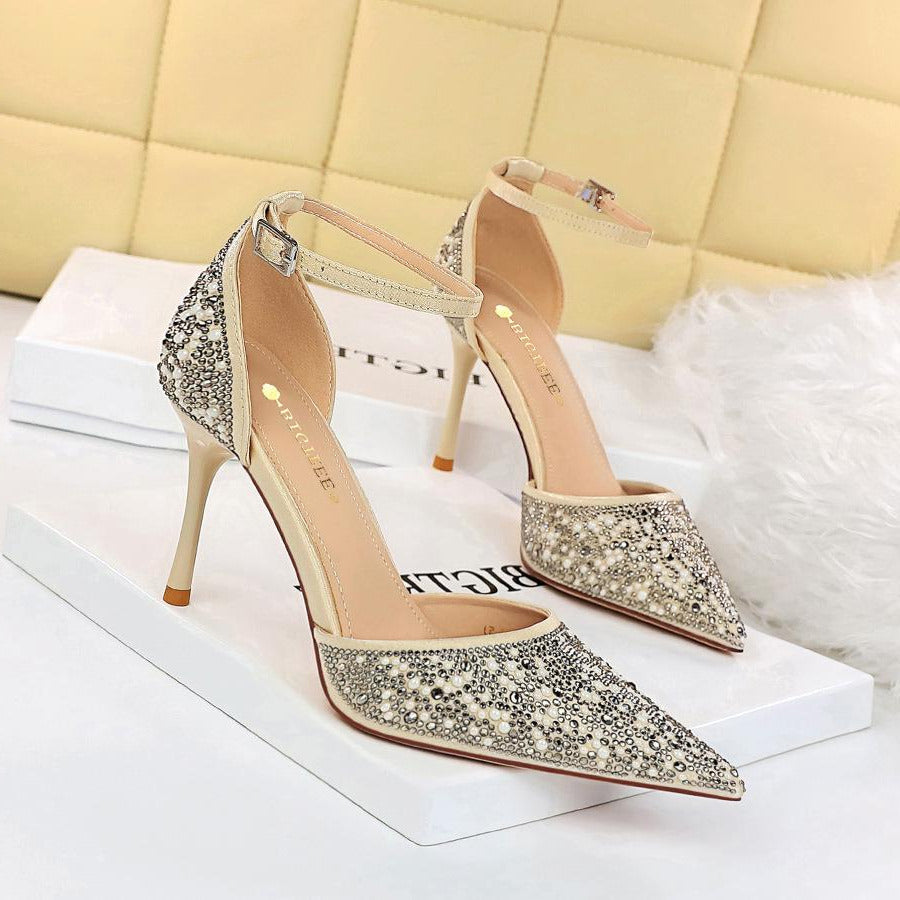 Diamond Piece Element Pointed Toe Fine High Heels Newgew