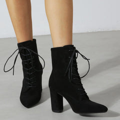 Chunky Heeled Suede Short Tube Boots Newgew