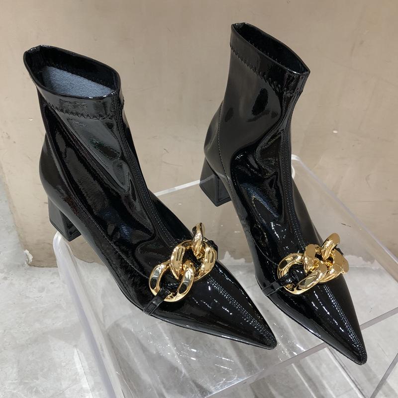 Chains Decorated Pointed Toe Boots Newgew