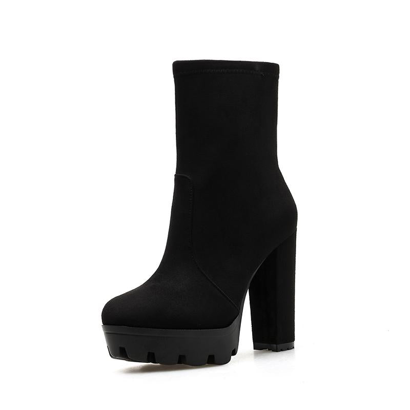 Side Zip Chunky Heeled Classic Boots Newgew