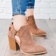 Cutout Buckle Design Thick Heeled Ankle Boots Newgew