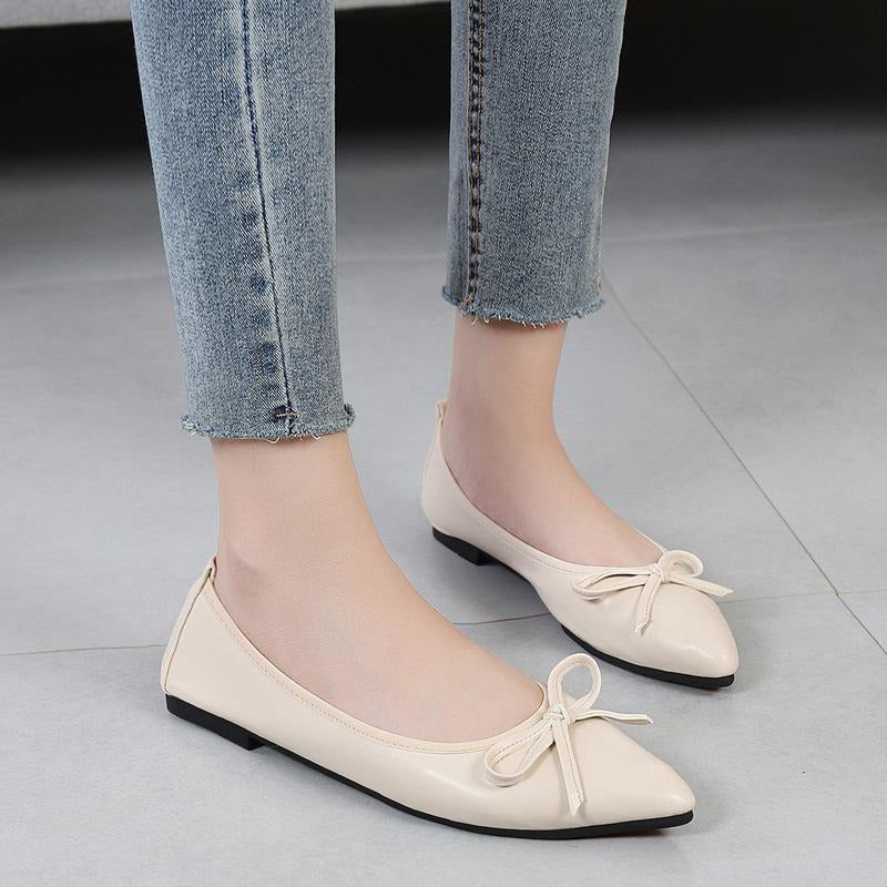 Bow Decor Pointed Toe Ballet Flats Newgew