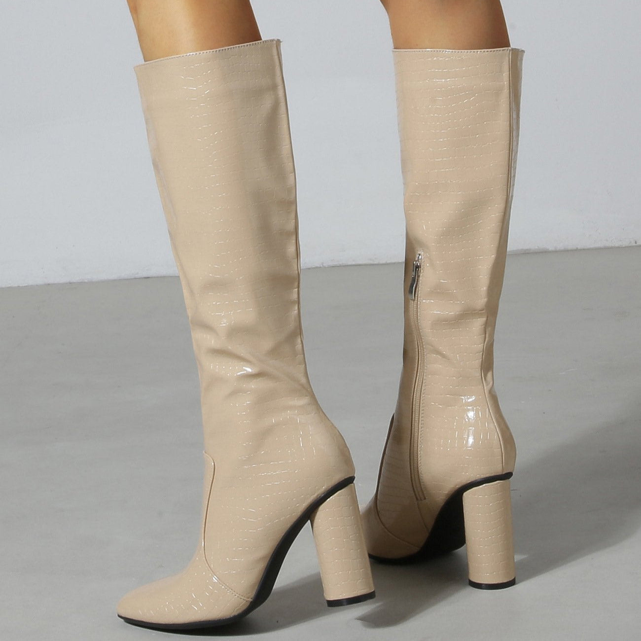 Thick Heel Round Toe Minimalist Thigh-high Boots Newgew