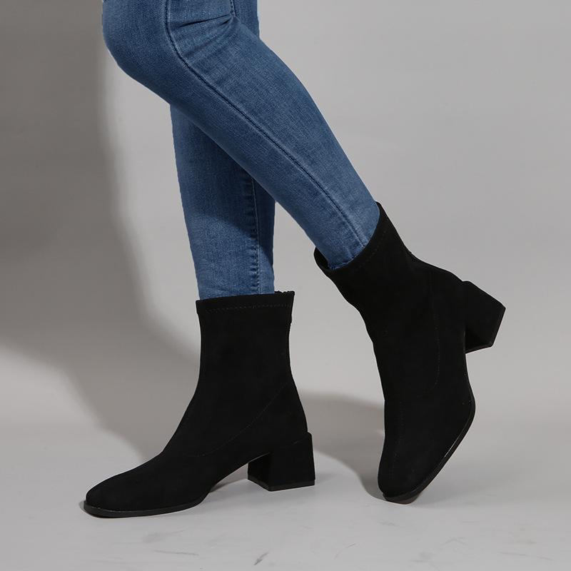 Suede Back Zipper Chunky Heeled Ankle Boots Suede Back Zipper Chunky Heeled Boots Newgew