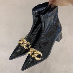 Chains Decorated Pointed Toe Boots Newgew