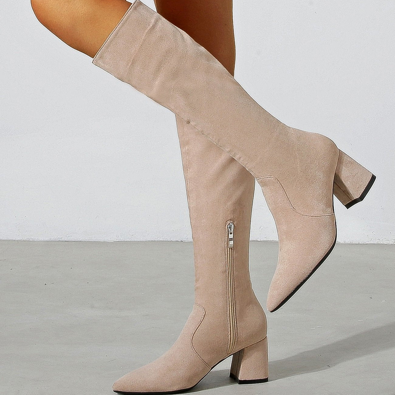 Chunky High Heeled Pointed Toe Short Boots Newgew