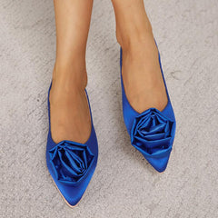 Floral Decorated Pointed Toe Satin Flats Newgew