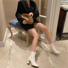 Chunky Heeled Square Toe Side Zipper Short Boots Newgew