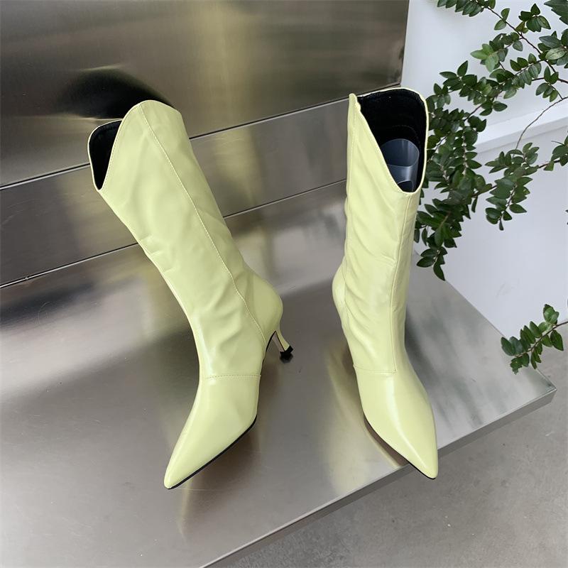 Colorful Pointed Toe Side Zipper Boots Newgew