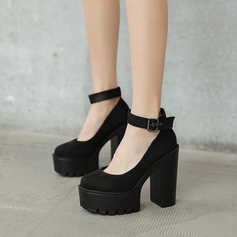 Minimalist Ankle Strap Chunky Pumps Newgew