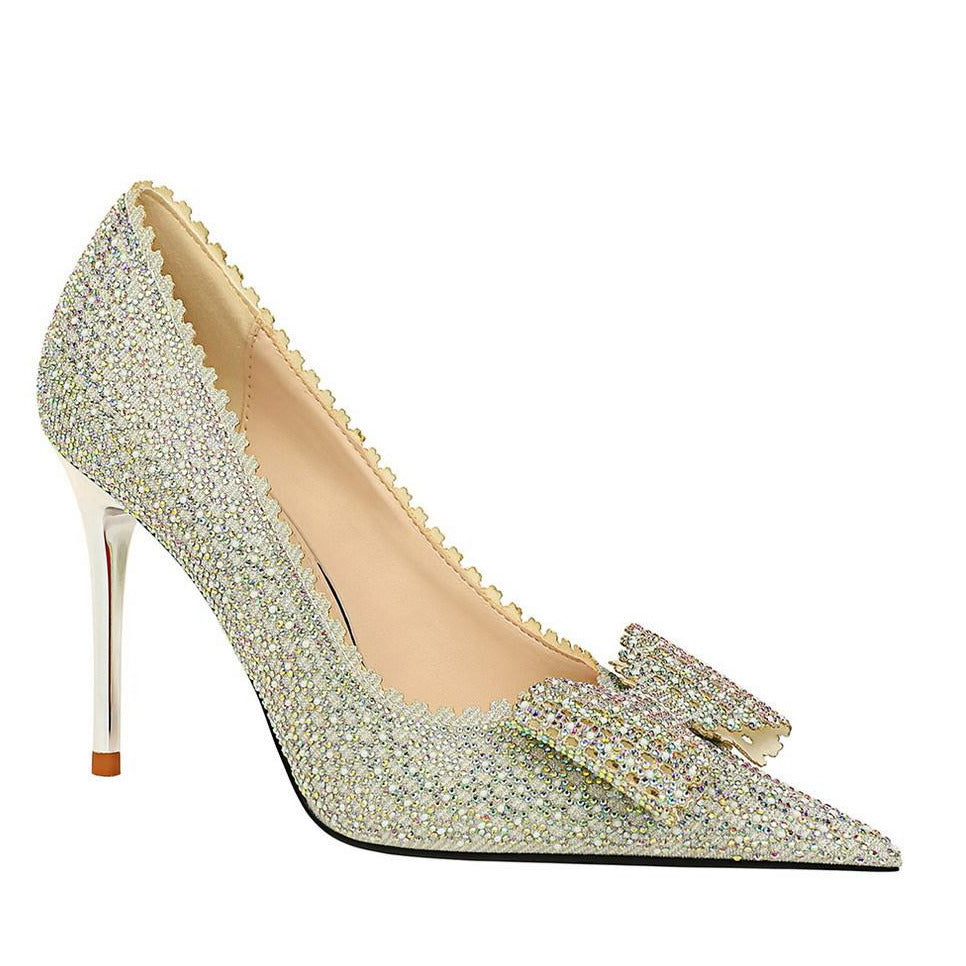 Bow Detail Sequin Decor Stiletto Heeled  Pumps Newgew-fb