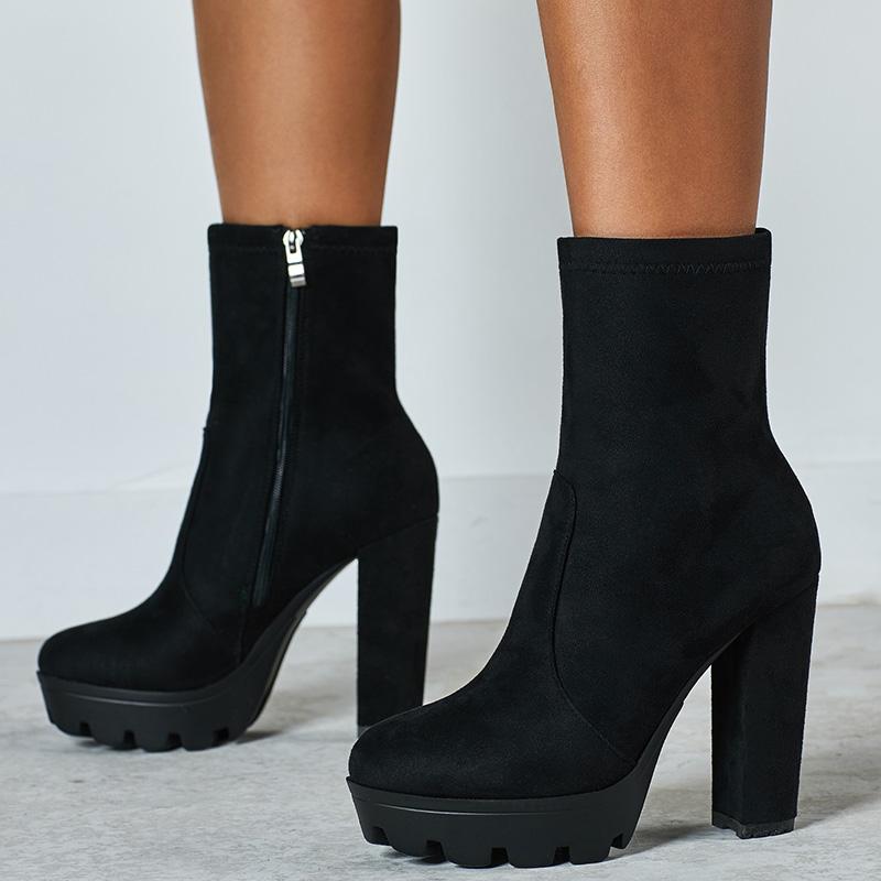 Side Zip Chunky Heeled Classic Boots Newgew