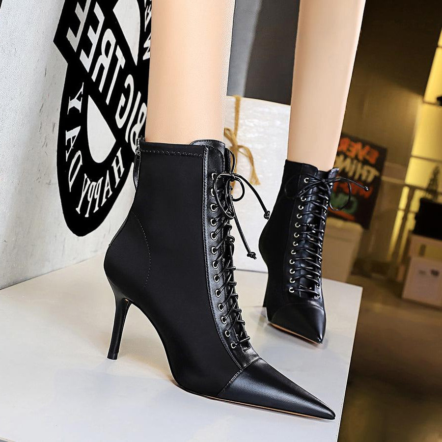 Sexy High Heel Pointed Toe Lace-up Boots Newgew