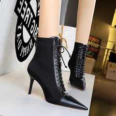 Sexy High Heel Pointed Toe Lace-up Boots Newgew