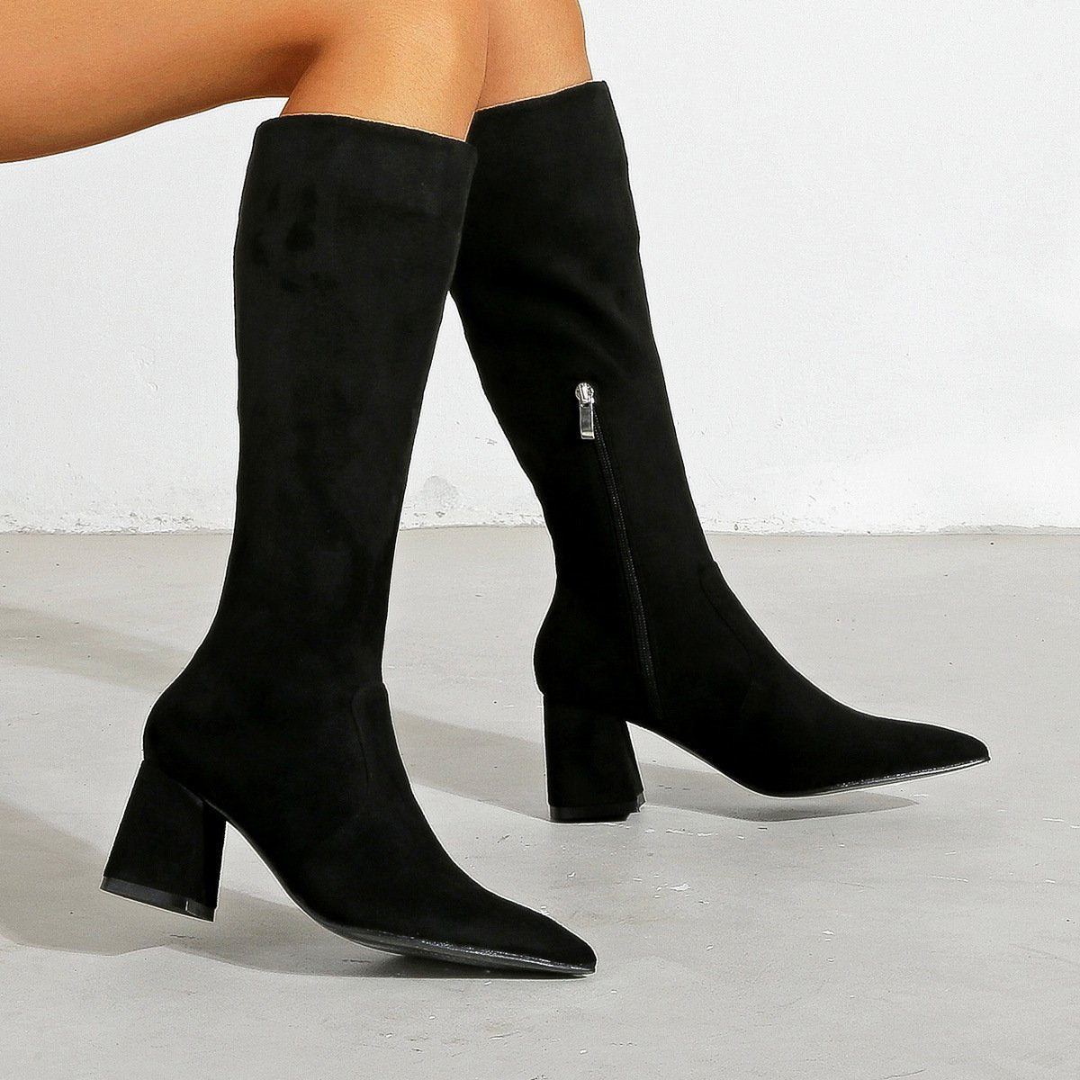 Chunky High Heeled Pointed Toe Short Boots Newgew