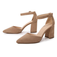 Suede Chunky Heeled Ankle Strap Pumps Newgew