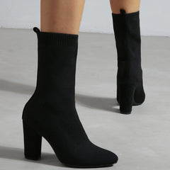 Pointed Toe Chunky Heel Sock Boots Newgew