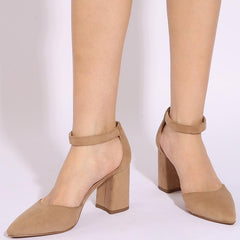 Suede Chunky Heeled Ankle Strap Pumps Newgew