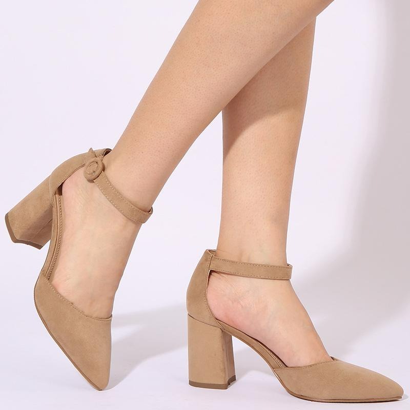 Suede Chunky Heeled Ankle Strap Pumps Newgew