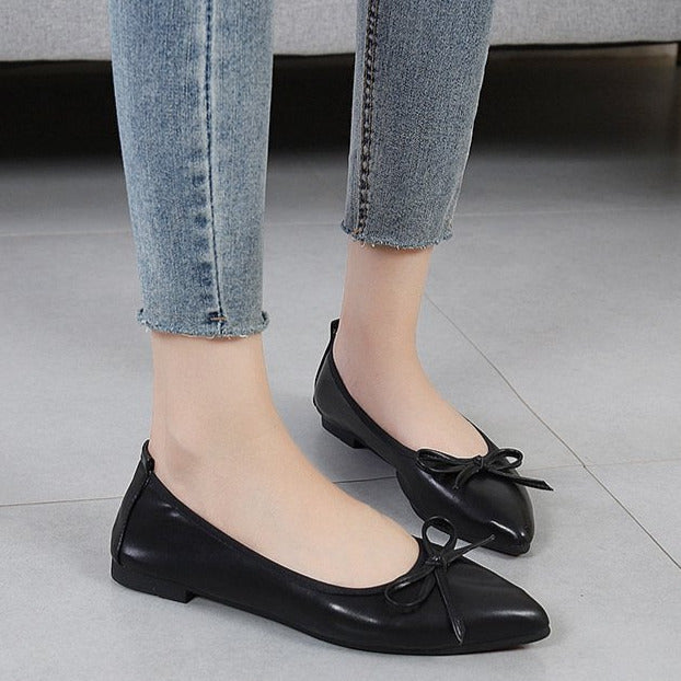 Bow Decor Pointed Toe Ballet Flats Newgew