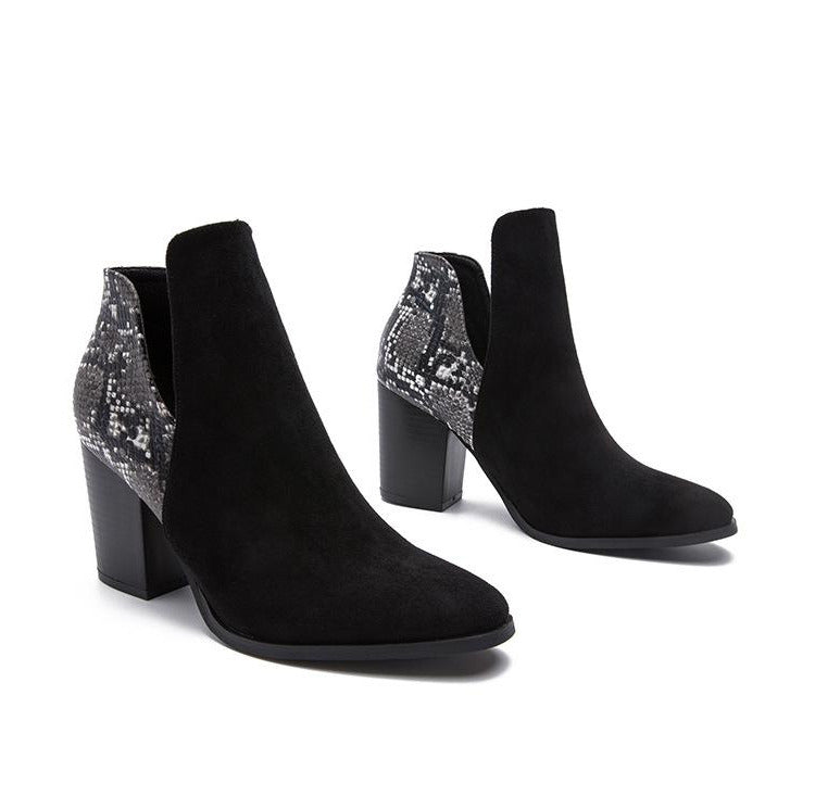 Patchwork Material Chunky Heeled Ankle Boots Newgew