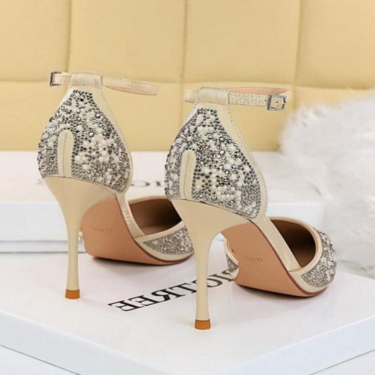 Diamond Piece Element Pointed Toe Fine High Heels Newgew