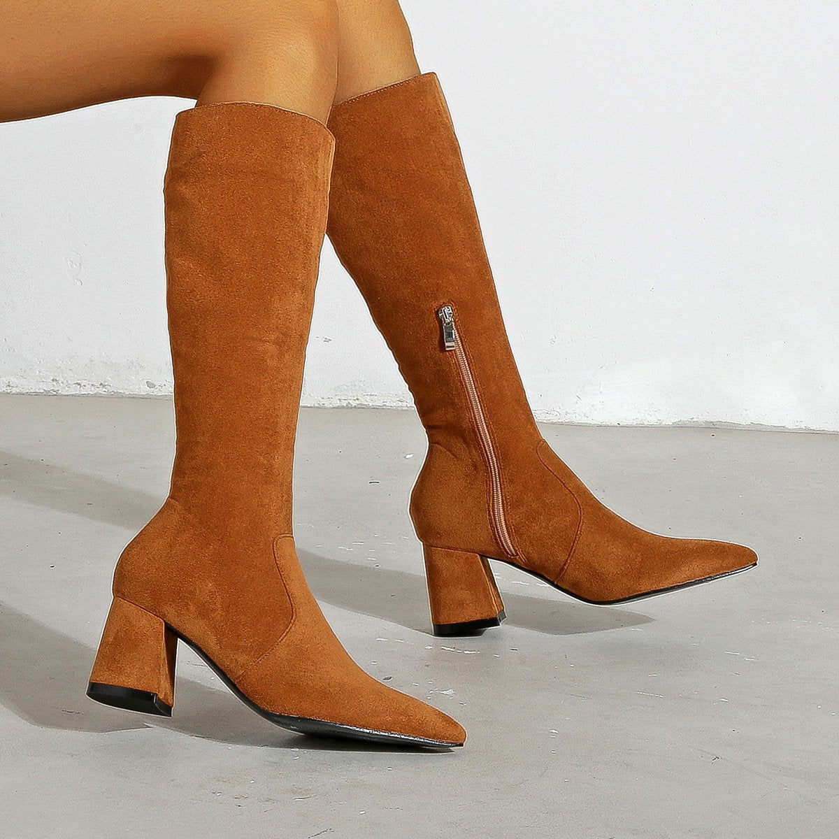 Chunky High Heeled Pointed Toe Short Boots Newgew