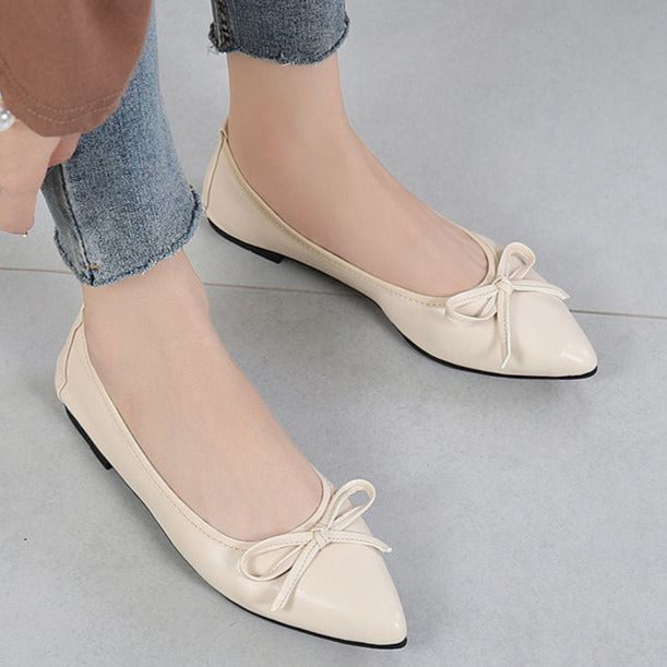 Bow Decor Pointed Toe Ballet Flats Newgew