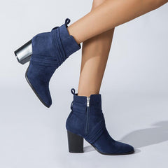 Suede Thick Heeled Side Zipper Boots Newgew