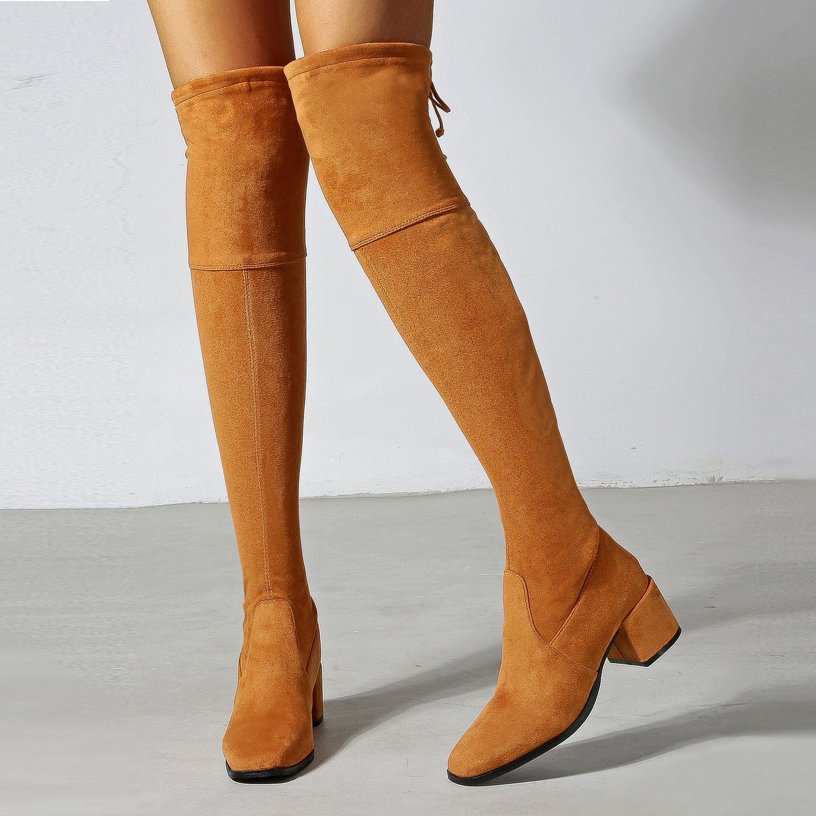 Chunky Heeled Suede Over-the-knee High Boots Newgew