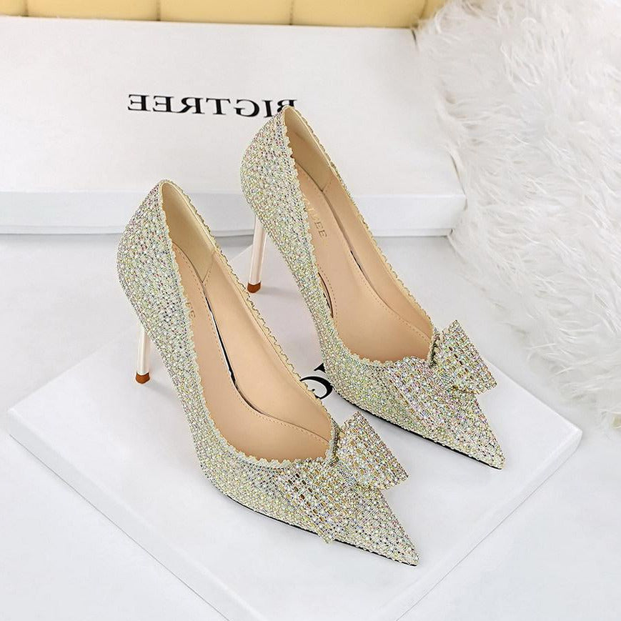 Bow Detail Sequin Decor Stiletto Heeled  Pumps Newgew-fb