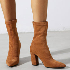 Chunky Heels Pointed Toes Suede Short Boots Newgew