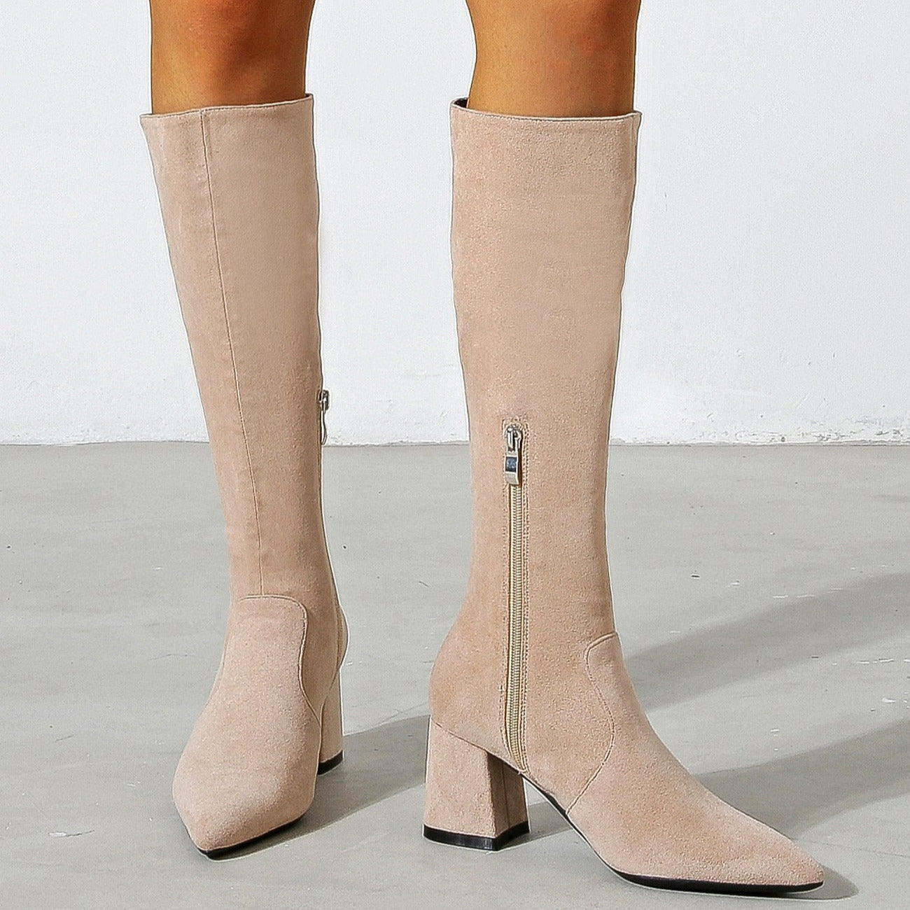 Chunky High Heeled Pointed Toe Short Boots Newgew