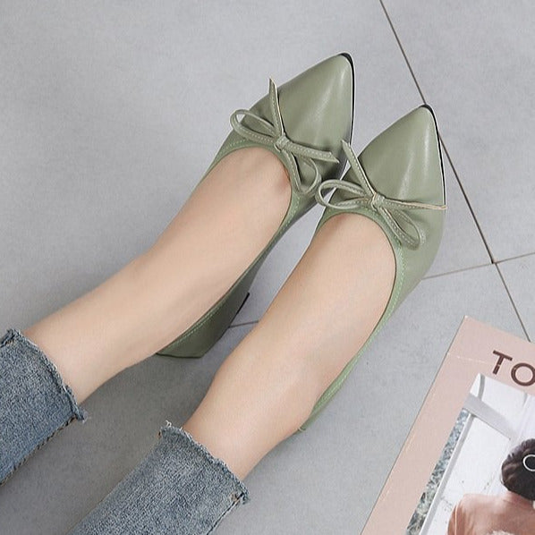 Bow Decor Pointed Toe Ballet Flats Newgew