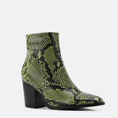 Snake Print Pattern Side Zipper Thick Heeled Boots Newgew