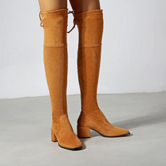 Chunky Heeled Suede Over-the-knee High Boots Newgew