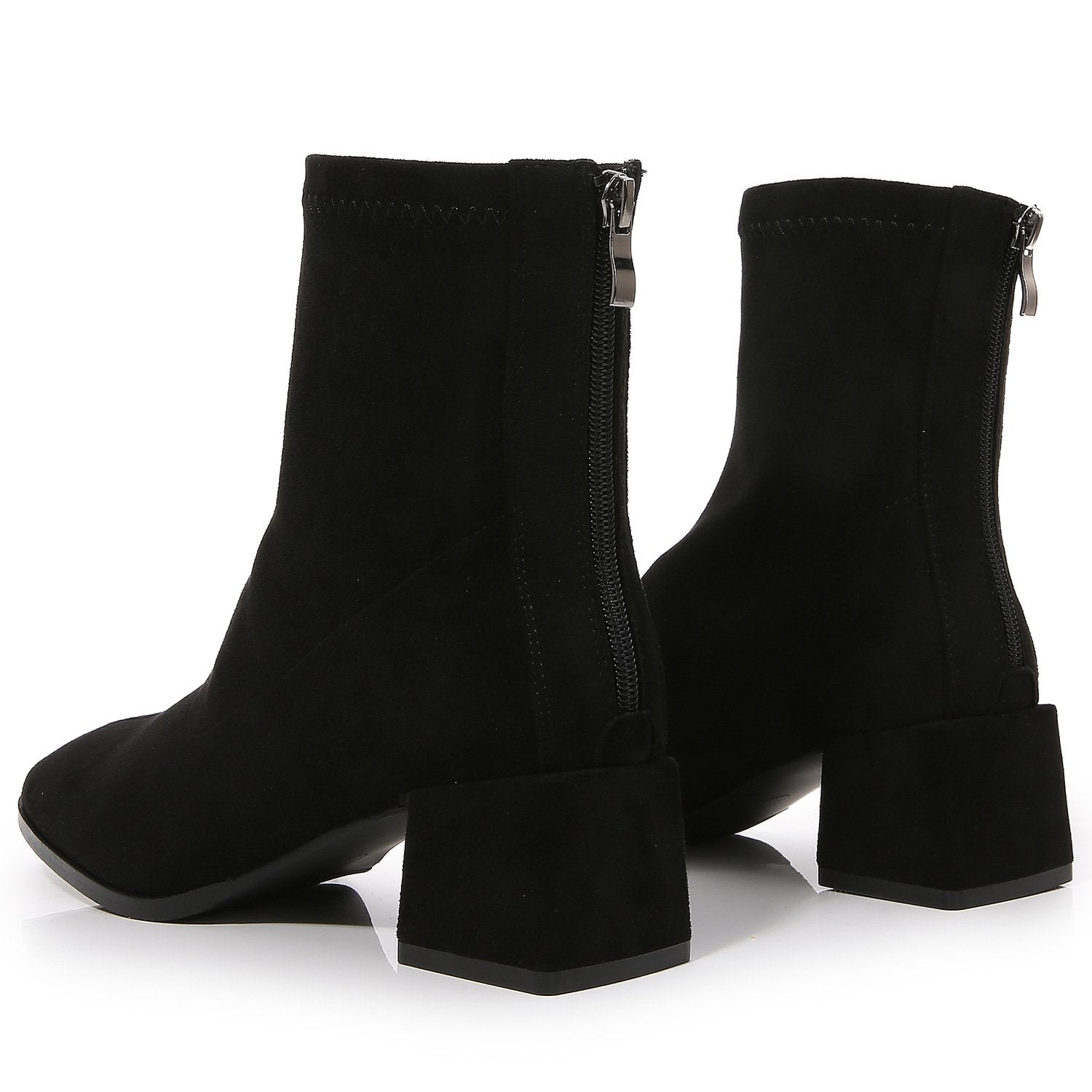 Suede Back Zipper Chunky Heeled Ankle Boots Suede Back Zipper Chunky Heeled Boots Newgew