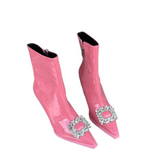 Rhinestone Zipper Heeled Boots Newgew