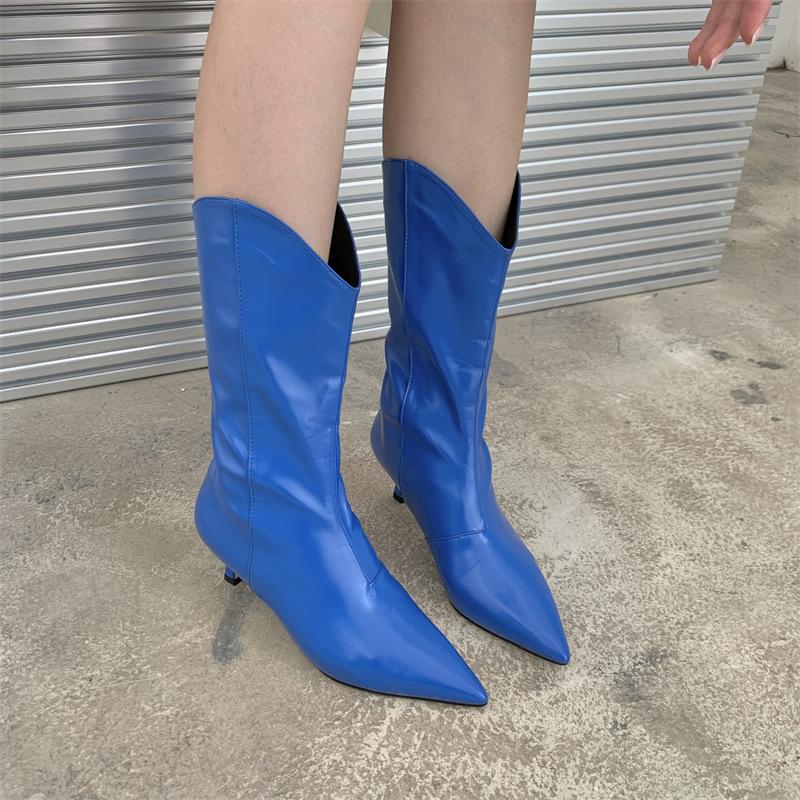 Colorful Pointed Toe Side Zipper Boots Newgew