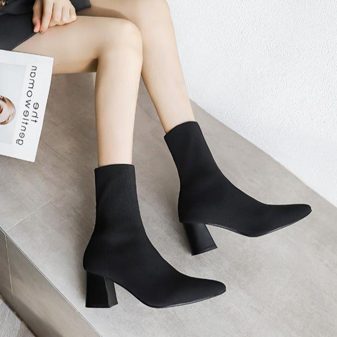 Pointed Toes Chunky Sock Boots Newgew